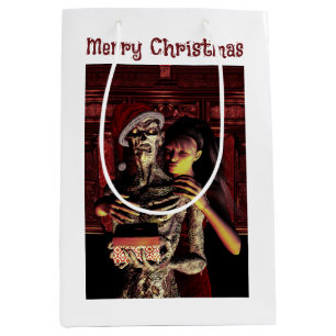 Merry Christmas. Funny skeleton with woman Medium Gift Bag