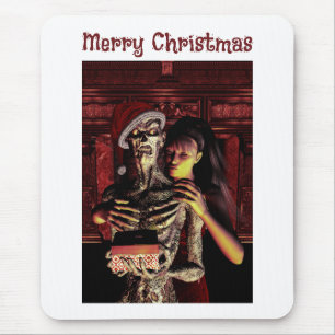 Merry Christmas. Funny skeleton with woman Mouse Mat