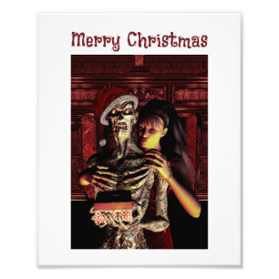 Merry Christmas. Funny skeleton with woman Photo Print