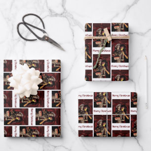 Merry Christmas. Funny skeleton with woman Wrapping Paper Sheet