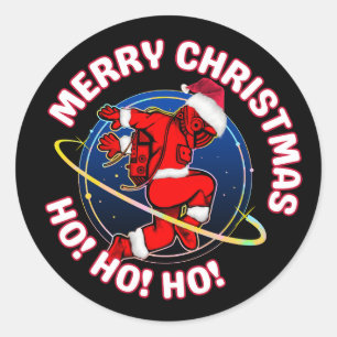 MERRY CHRISTMAS FUNNY SPACE ASTRONAUT CLASSIC ROUND STICKER