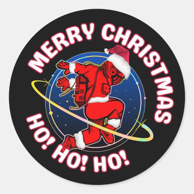 MERRY CHRISTMAS FUNNY SPACE ASTRONAUT  CLASSIC ROUND STICKER (Front)