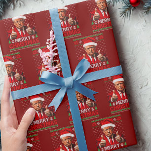 Merry Christmas Funny Trump Santa Hat Ugly Xmas Wrapping Paper