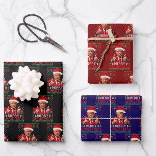 Merry Christmas Funny Trump Santa Hat Ugly Xmas Wrapping Paper Sheet
