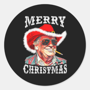 Merry Christmas Funny Trump Western Cowboy Matchin Classic Round Sticker