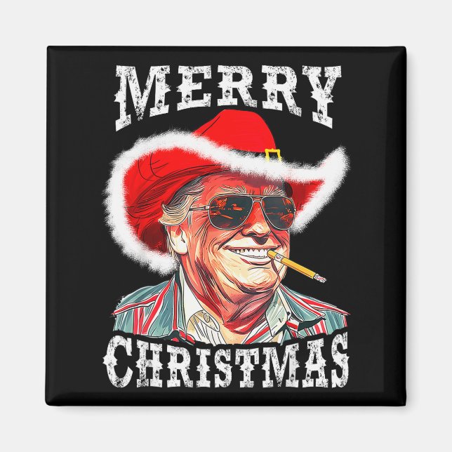 Merry Christmas Funny Trump Western Cowboy Matchin Magnet (Front)