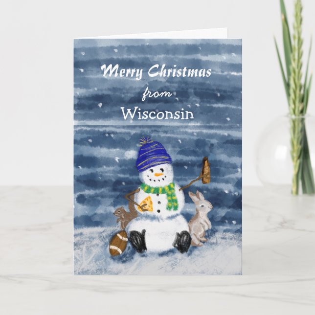 Merry Christmas Funny Watercolor Wisconsin   Holiday Card (Front)
