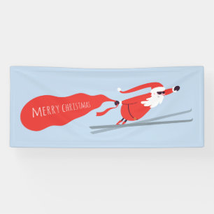 Merry Christmas Funny Winter Skiing Santa Banner