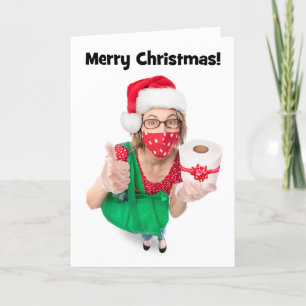 Merry Christmas Funny Woman With Toilet Paper Gift Holiday Card