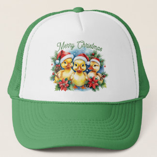 Merry Christmas Fuzzy Baby Santa Ducklings Trucker Hat