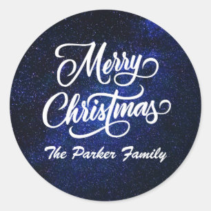 Merry Christmas Galaxy Personalised Classic Round Sticker
