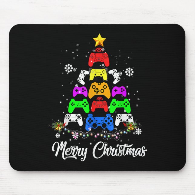 Merry Christmas Game Controller Tree Kid Adult Lig Mouse Mat (Front)