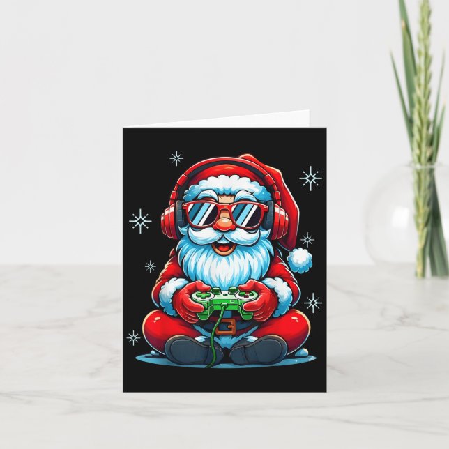 Merry Christmas Gamer Boys Mens Video Game Santa C Card (Front)