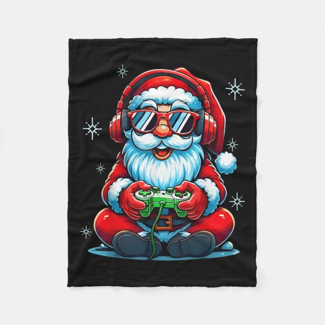 Merry Christmas Gamer Boys Mens Video Game Santa C Fleece Blanket (Front)