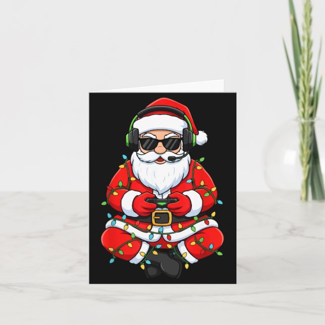 Merry Christmas Gamer Santa Funny Play Game Boys M Card (Front)