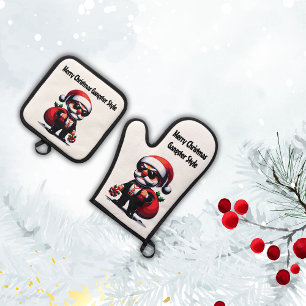 Merry Christmas Gangster Style Oven Mitt & Pot Holder Set