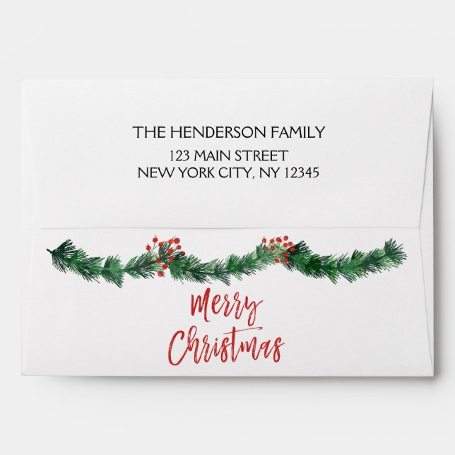 Merry Christmas Garland and Red Christmas Script Envelope (Back (Top Flap))