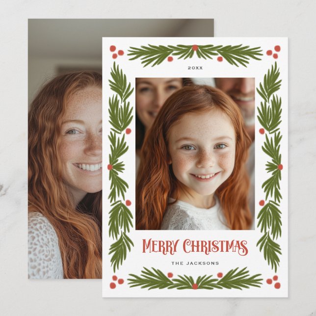 Merry Christmas Garland Border Holiday Design Card (Front/Back)
