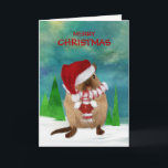 Merry Christmas Gerbil Santa Hat in Winter Scene Holiday Card<br><div class="desc">Cute Christmas card with customisable greeting on the card front. A silly and fun Christmas card featuring a gerbil in a winter scene dressed up in a santa hat,  fluffy scarf and santa mittens.Stay warm this season!  Design and verse by ©PamJArts.</div>