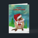 Merry Christmas Gerbil Santa Hat in Winter Scene Holiday Card<br><div class="desc">Cute Christmas card with customisable greeting on the card front. A silly and fun Christmas card featuring a gerbil in a winter scene dressed up in a santa hat,  fluffy scarf and santa mittens.Stay warm this season!  Design and verse by ©PamJArts.</div>