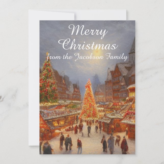 Merry Christmas German Market Greetings Kitsch Holiday Card (Front)