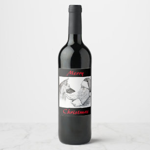 Merry Christmas German Shepherd and Santa Claus Wine Label