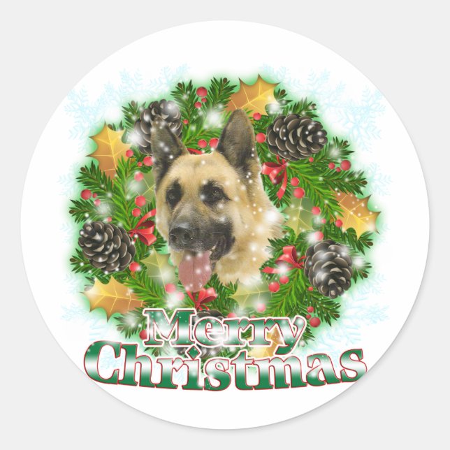 Merry Christmas German Shepherd Classic Round Sticker (Front)