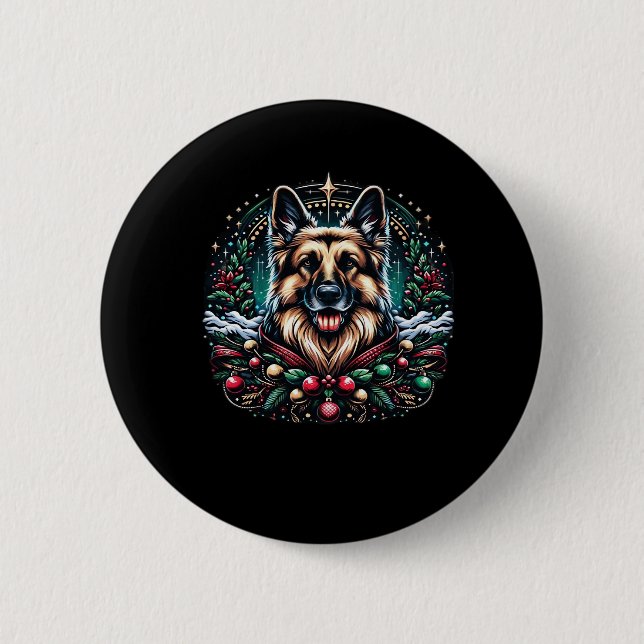 Merry Christmas German Shepherd Classic T-Shirt 6 Cm Round Badge (Front)