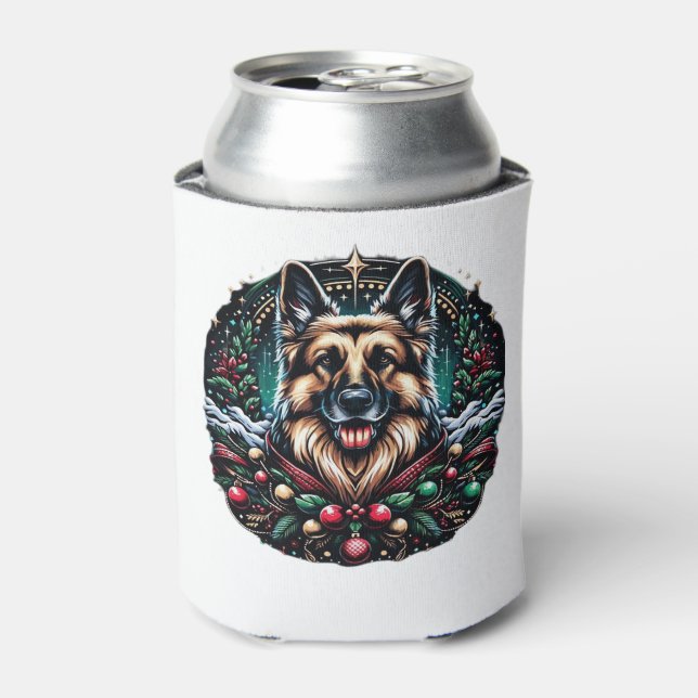 Merry Christmas German Shepherd Classic T-Shirt Can Cooler (Can Front)
