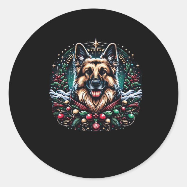 Merry Christmas German Shepherd Classic T-Shirt Classic Round Sticker (Front)