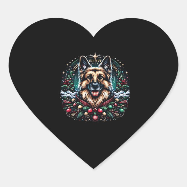 Merry Christmas German Shepherd Classic T-Shirt Heart Sticker (Front)