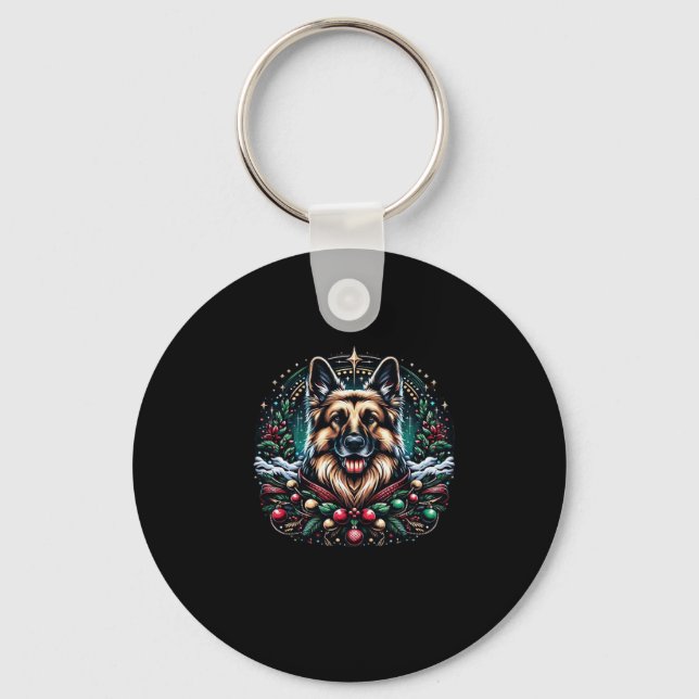 Merry Christmas German Shepherd Classic T-Shirt Key Ring (Front)