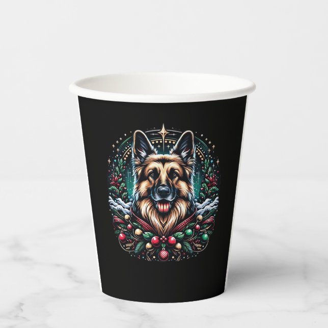 Merry Christmas German Shepherd Classic T-Shirt Paper Cups (Front)