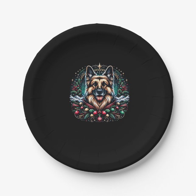 Merry Christmas German Shepherd Classic T-Shirt Paper Plate (Front)