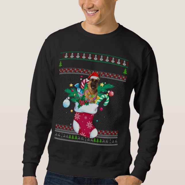 Merry Christmas German Shepherd Dog In Sock Funny  Sweatshirt (Front)