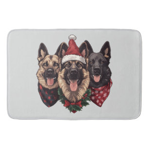 Merry Christmas German Shepherd Dogs Bath Mat