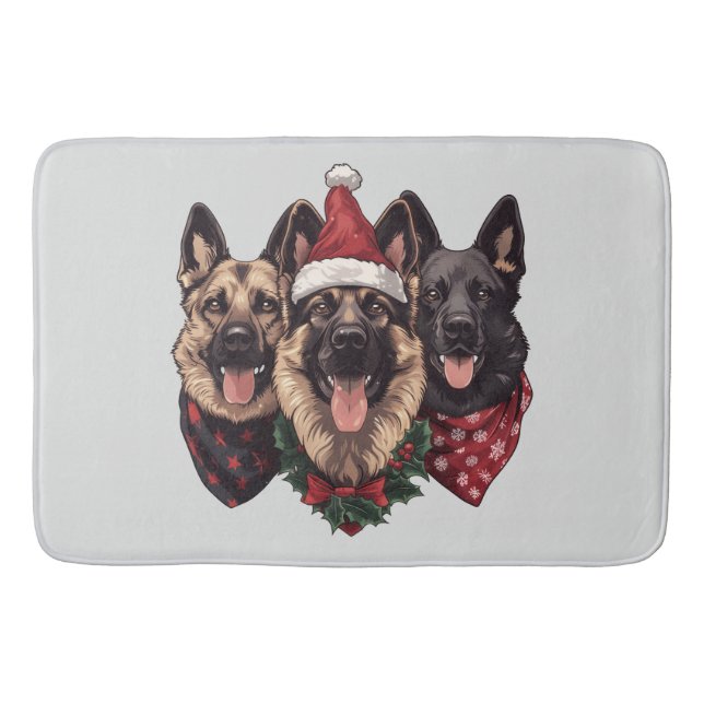 Merry Christmas German Shepherd Dogs Bath Mat (Front)