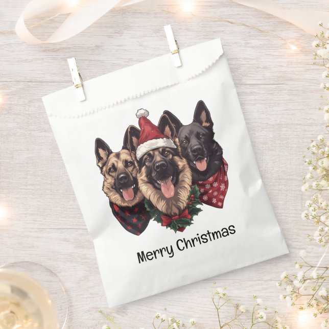 Merry Christmas German Shepherd Dogs Favour Bags (Clipped)