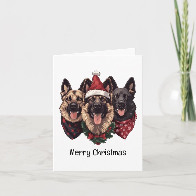 Merry Christmas German Shepherd Dogs Holiday Card (Front)