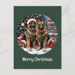 Merry Christmas German Shepherd Dogs Holiday Postcard