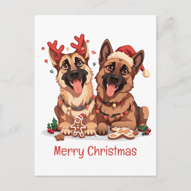Merry Christmas German Shepherd Dogs Holiday Postcard (Front)