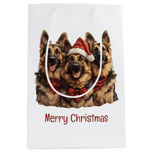 Merry Christmas German Shepherd Dogs Medium Gift Bag