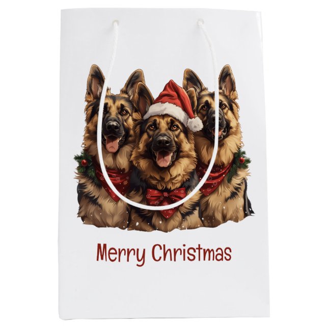 Merry Christmas German Shepherd Dogs Medium Gift Bag (Front)