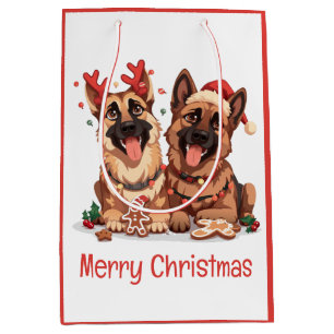 Merry Christmas German Shepherd Dogs Medium Gift Bag