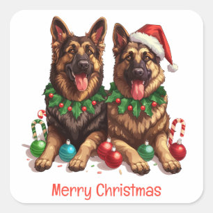 Merry Christmas German Shepherd Dogs Square Sticker