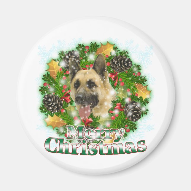 Merry Christmas German Shepherd Magnet (Front)