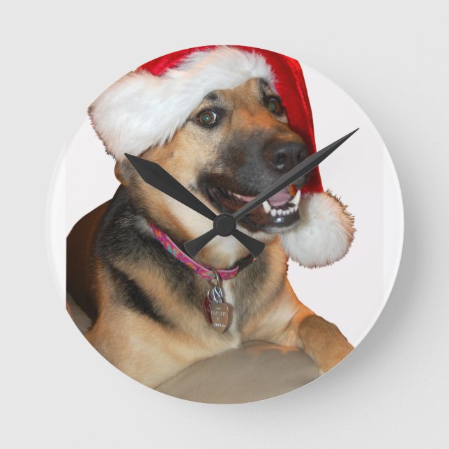Merry Christmas German Shepherd Round Clock (Front)