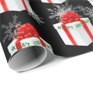 Merry Christmas Gift And Snowflakes Wrapping Paper