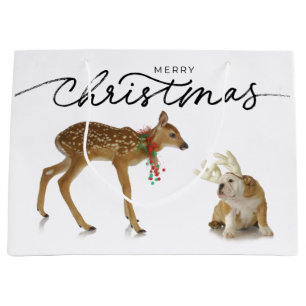MERRY CHRISTMAS GIFT BAG WITH DOE AND BULLDOG