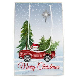 Merry Christmas Gift Bag with Santa and Red Truck